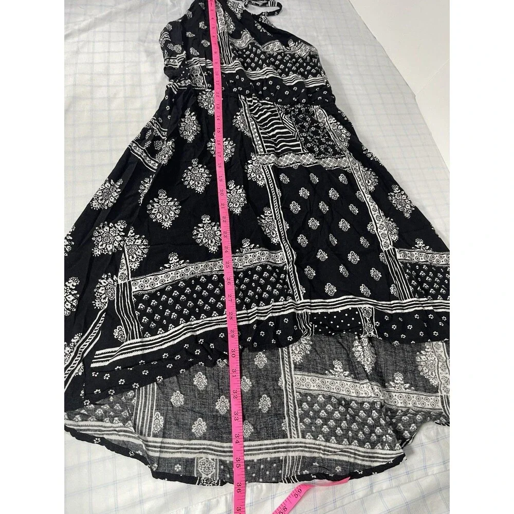 The Children's Place Girls Halter Dress L 10/12 Black White Bandana Patchwork